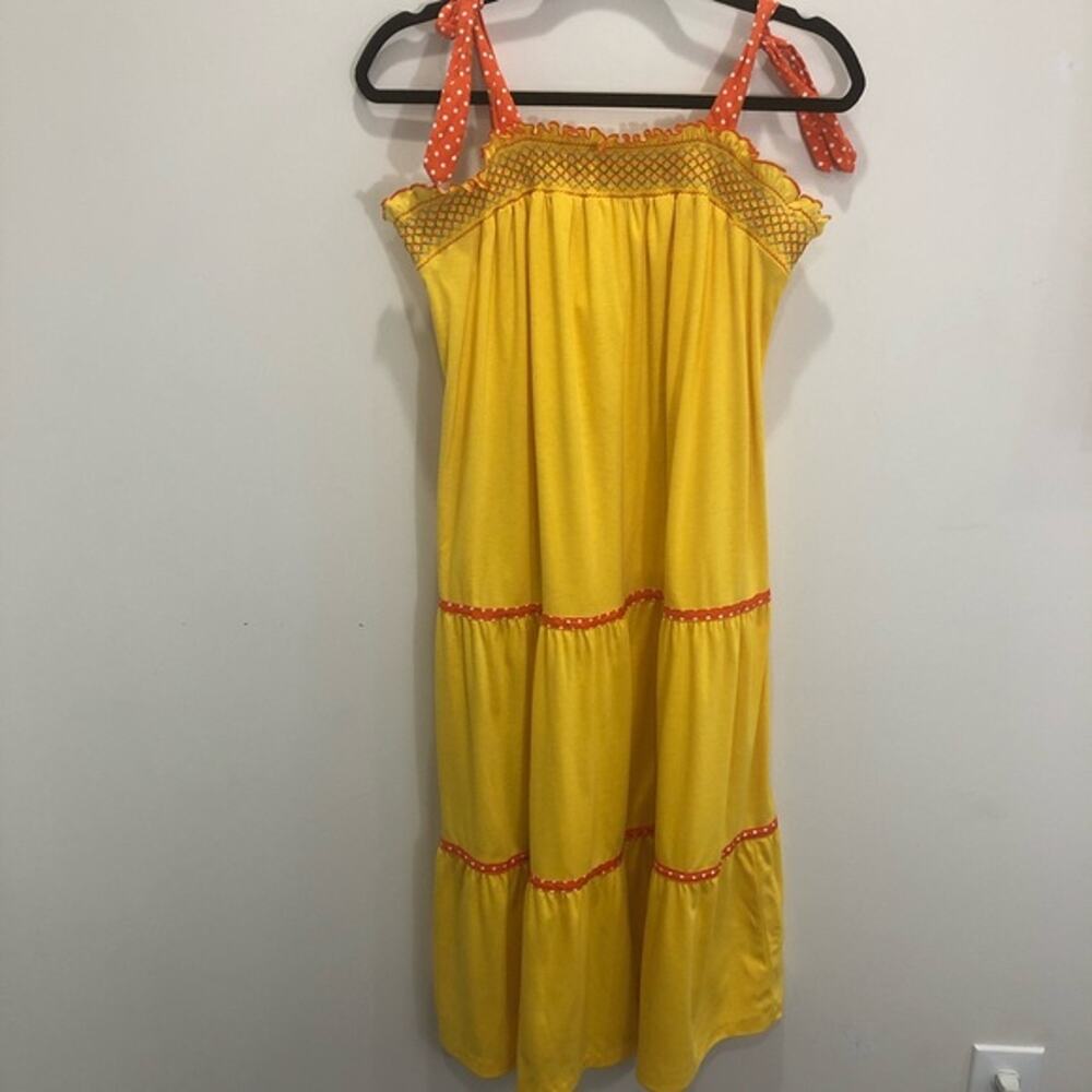 Vintage Yellow Midi Summer Dress Sz 7 Cottagecore Boho Beachy Embroidered Summer